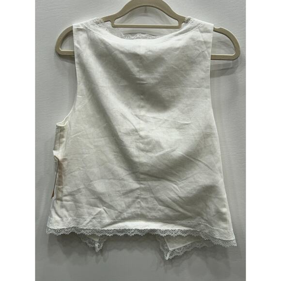 Kourt Women's Odette White Lace Trim Tie-Front Linen Blend Crop Top Size 6 NWOT - Picture 6 of 14
